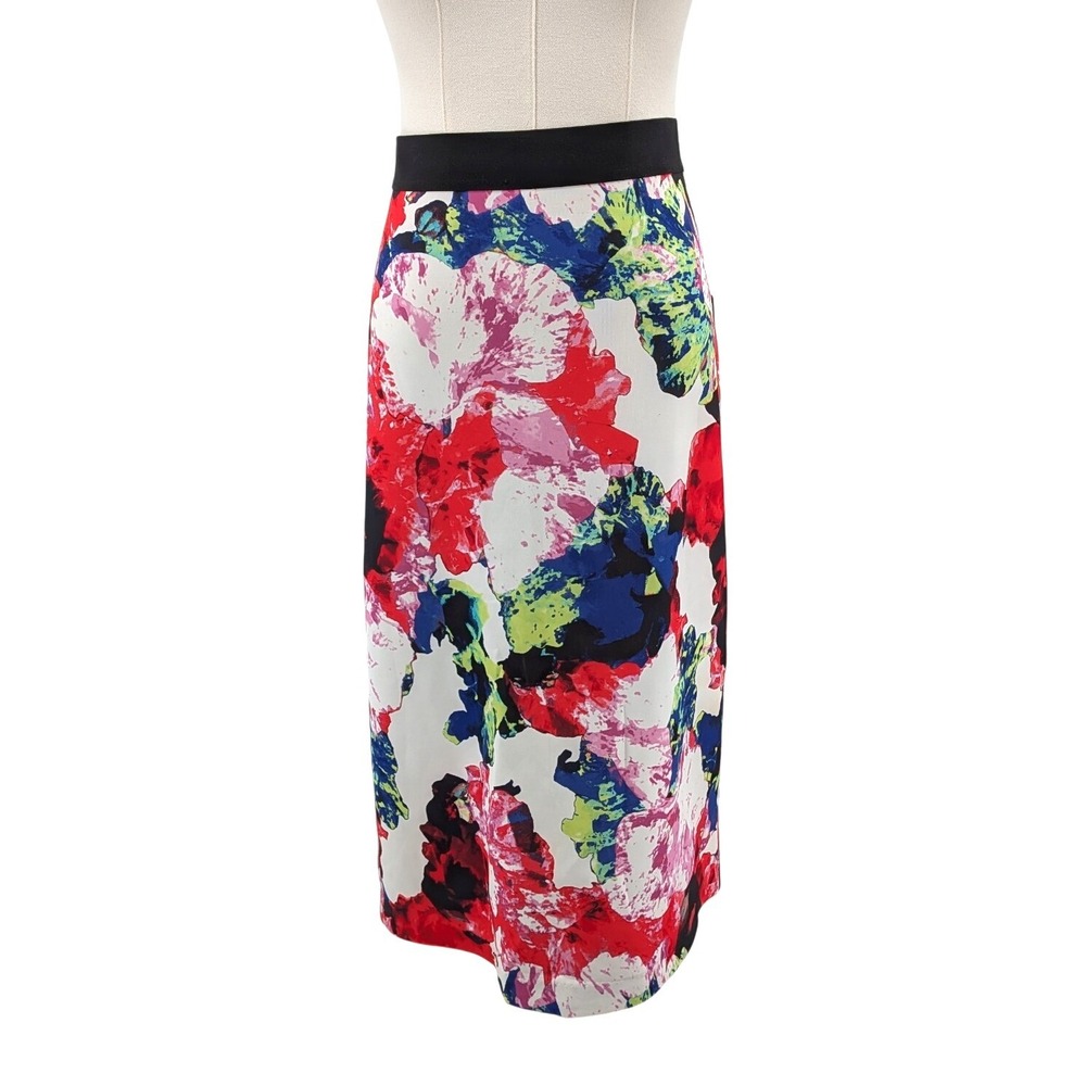 Milly Floral Pencil Skirt Stretch Midi Career Skirt NWT Elastic‎ Waist Size L
